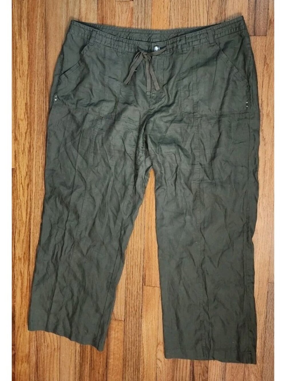 100% Linen Pants Olive Green Relaxed Wide Leg  Size 22 Coastal Beach INC Brand
